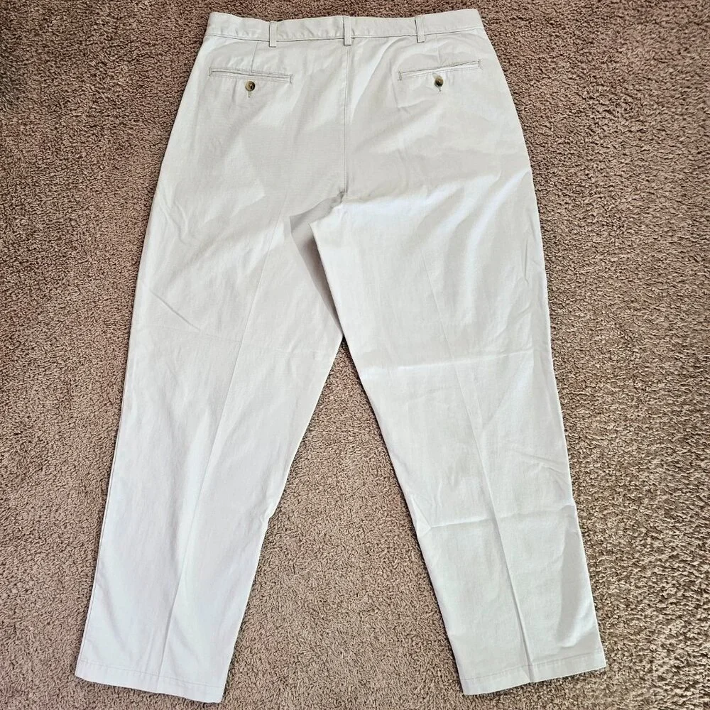 Vintage LL Bean Pleated Chino Pants Mens Tag 38x32 Act 36x31 Beige Cuffed Read - Picture 2 of 14
